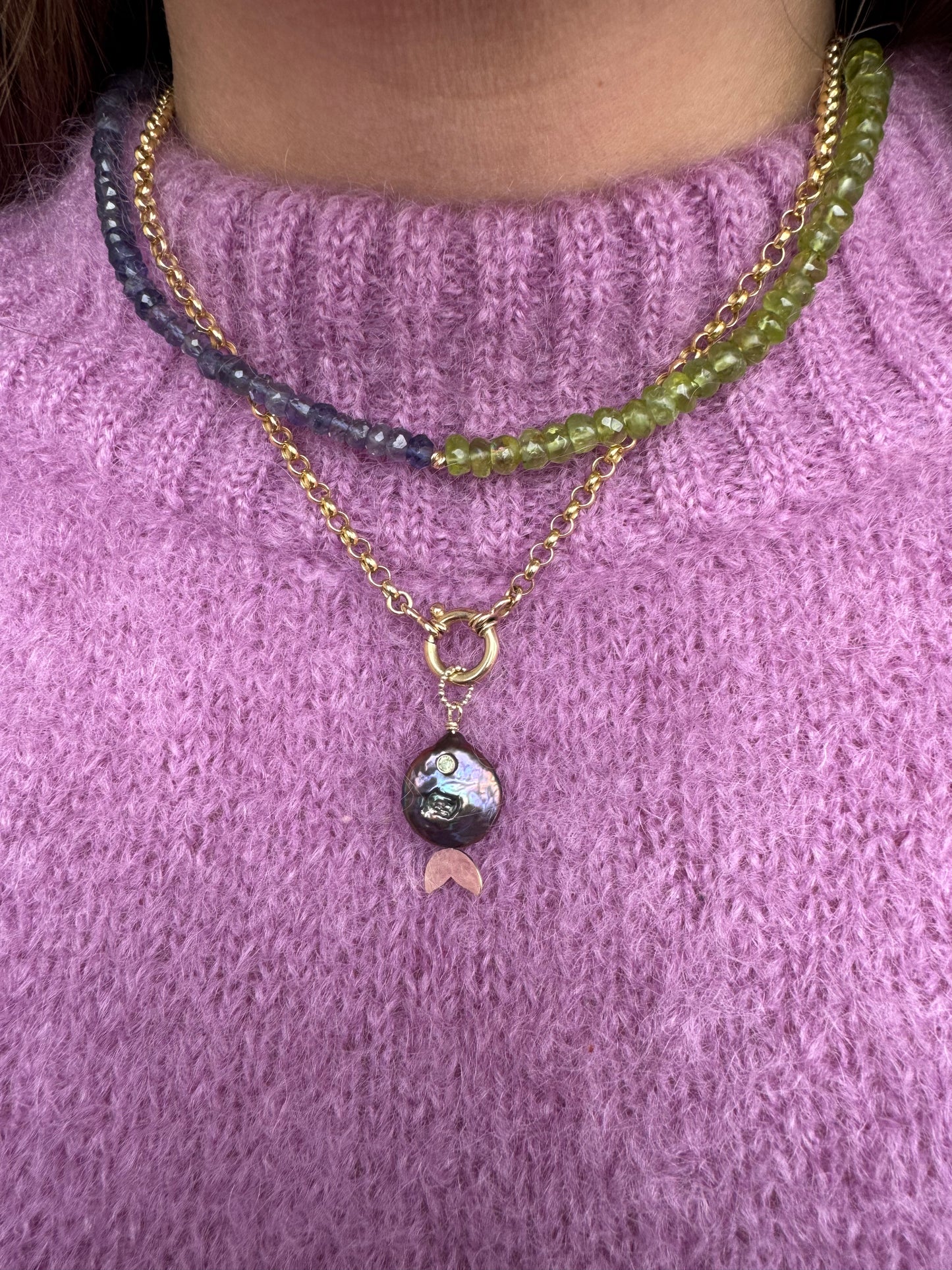 Gemstone Necklace - Peridote + Lolite