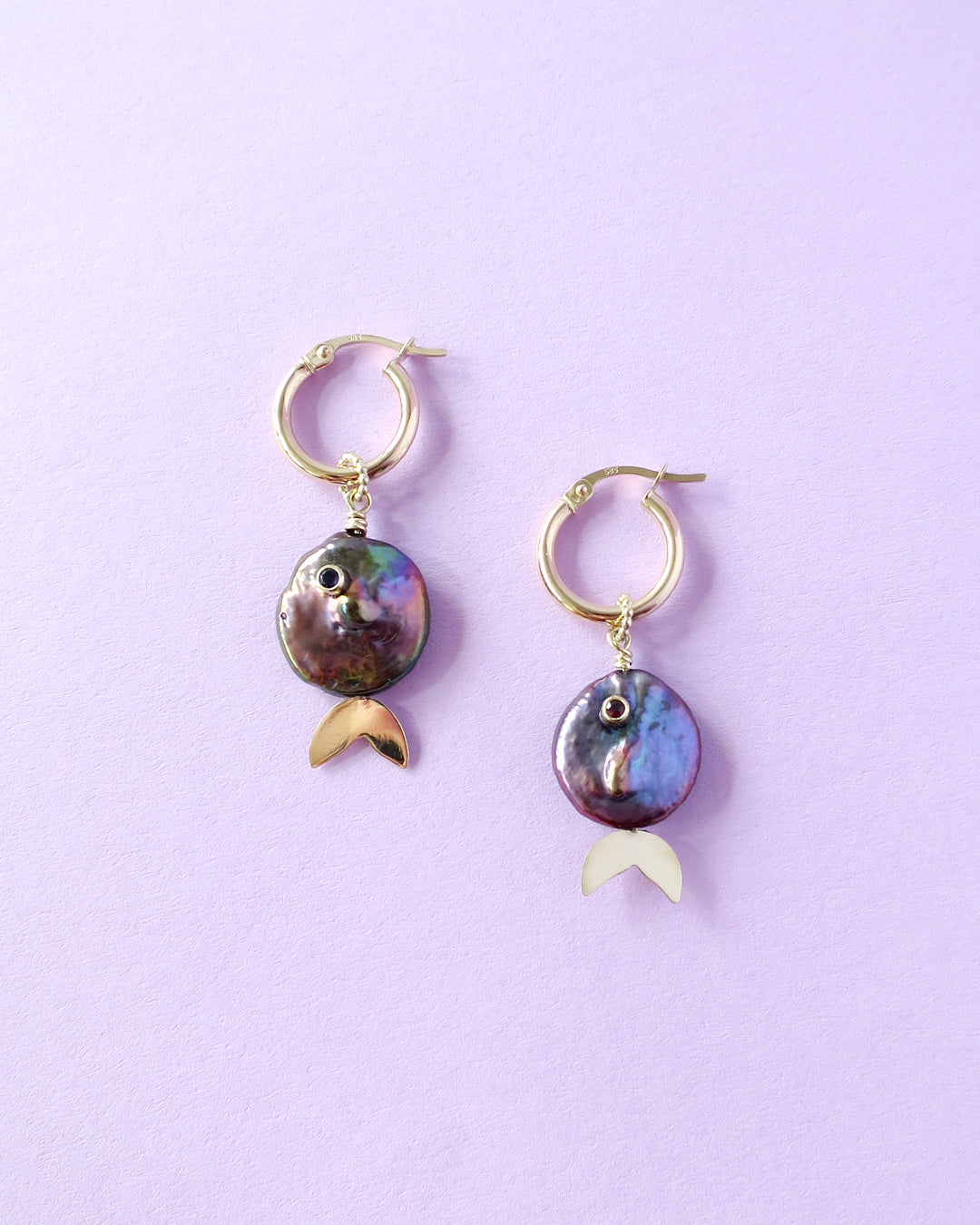 FISH OF PEARL BLUE - Solid gold