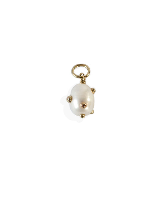 White Puffer Pearl Charm - 14k Goud