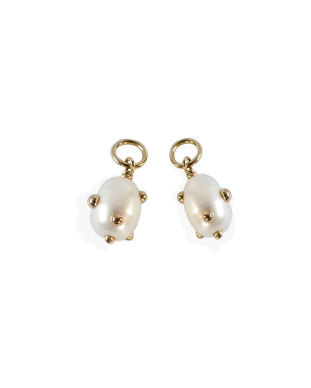 White Puffer Pearl Charm - 14k Goud